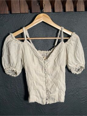 Reformation Cream Puff Sleeve Button Front Top - Cream